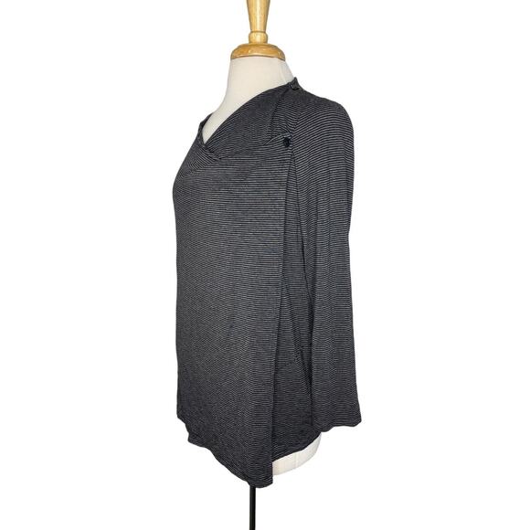 HABITAT CLOTHES TO LIVE IN Gray Black Stripe Rayon Knit Draped Cardigan Small - Picture 2 of 12